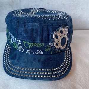 Rhinestone Castro Cap Classic Paw Splash Dark Denim